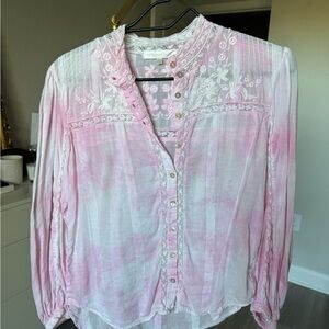 LoveShackFancy Pink and White Floral Blouse
